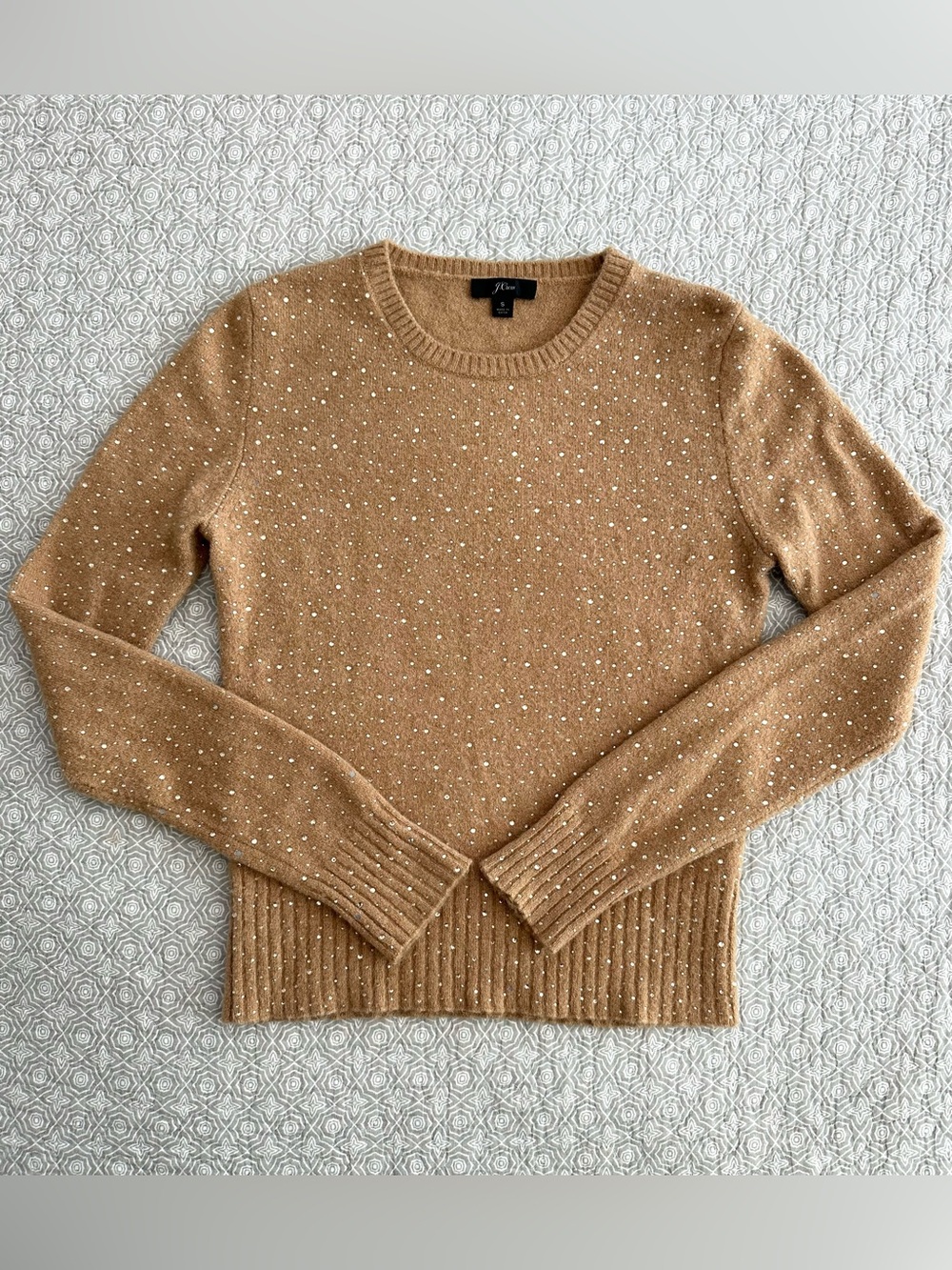 J. CREW Gemstone Sweater in Super Soft Yarn Sparkles Camel Tan Size S